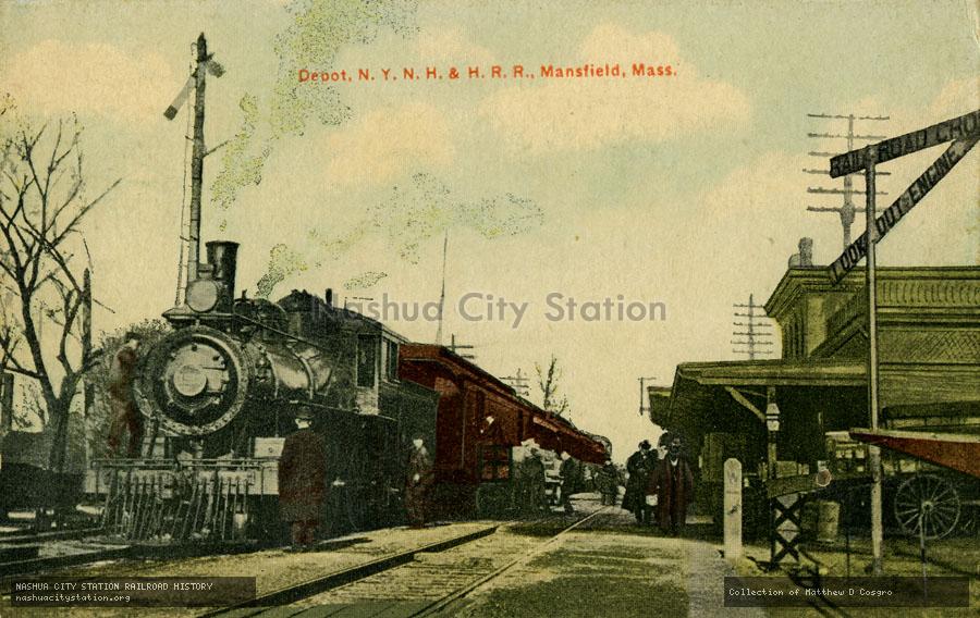 Postcard: Depot, New York, New Haven & Hartford Railroad, Mansfield, Massachusetts